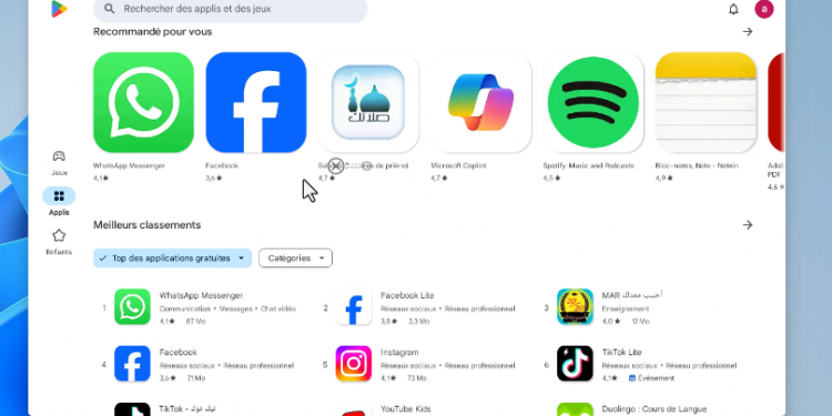 utiliser Play Store sur Windows 11 et 10 san émulateur
